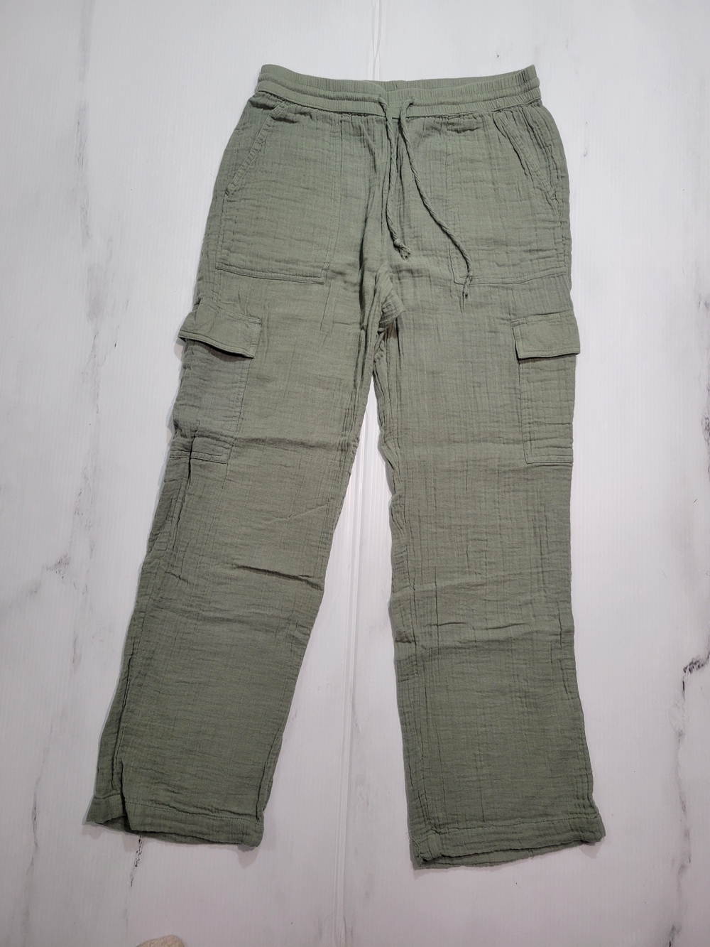 Aeropostale Olive Green Double Gauze Cotton Cargo Pants Womens L Drawstring Wais